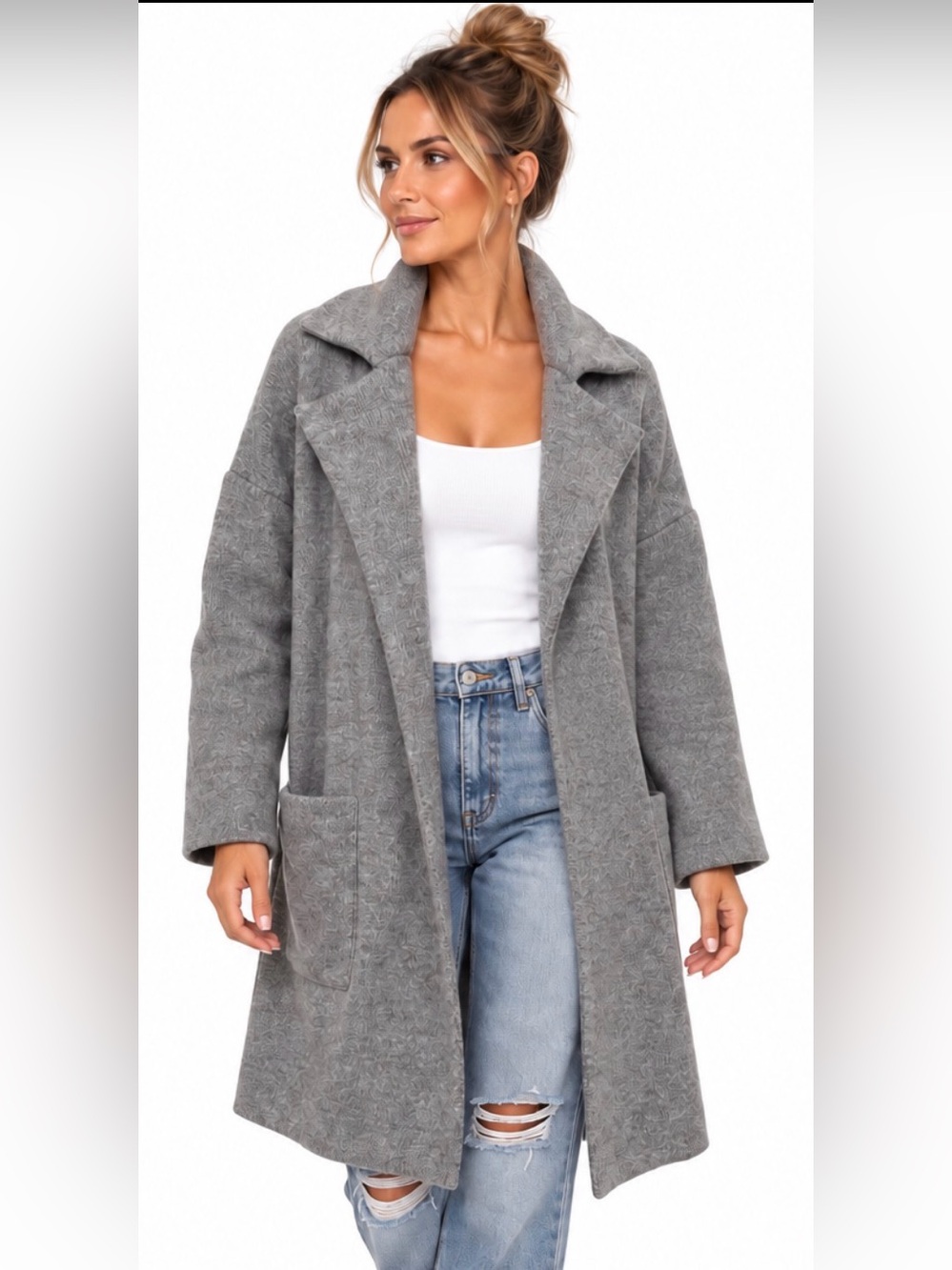 Brandy Melville Gray Wool Blend Oversized Open Front Coat Cardigan Fall Cozy OS